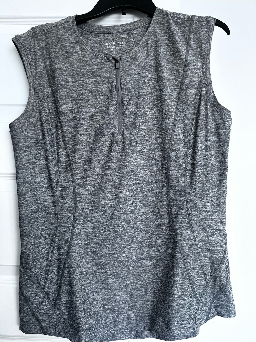 Athleta Gray Heather Sleeveless Zip Athletic Tank
